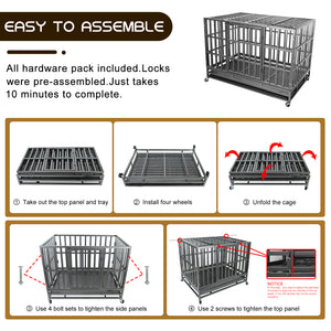 confote 47Inch Heavy Duty Dog Kennel Strong Metal Dog Cage Pet Crate for Medium and Large Dogs with Four Lockable wheels, Removeable Tray