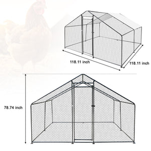 Confote Large Metal Chicken Coop Walk-in Poultry Cage Chicken Run House Duck Rabbit Pen with Waterproof & Anti-UV Cover for Outdoor Yard Farm Use(9.8'W x 9.8'L x 6.6'H)