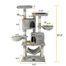 Load image into Gallery viewer, Confote 57.5-in Multi-Level Cat Tree Tower with Sisal Scratching Post for Kittens Cats, Gray