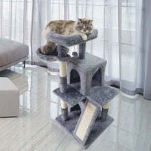 Load image into Gallery viewer, Confote 42 inches Cat Tree with Scratching Board, 2 Luxury Condos, Cat Tower with Padded Plush Perch and Cozy Basket