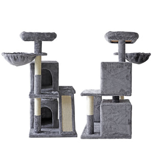 Confote 42 inches Cat Tree with Scratching Board, 2 Luxury Condos, Cat Tower with Padded Plush Perch and Cozy Basket