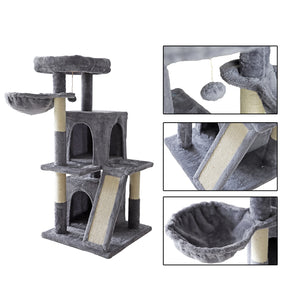 Confote 42 inches Cat Tree with Scratching Board, 2 Luxury Condos, Cat Tower with Padded Plush Perch and Cozy Basket