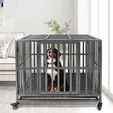 Load image into Gallery viewer, Confote 37&quot;/47&quot; Heavy Duty Dog Kennel Strong Metal Dog Cage Pet Crate for Small/Medium/Large Dogs with Four Lockable Wheels, Removeable Tray(Stretching Install)