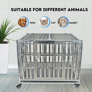 Confote 1 pcs 37" Stackable Heavy Duty Dog Kennel Pet Stainless Steel Crate Cage for Small Dogs with Tray