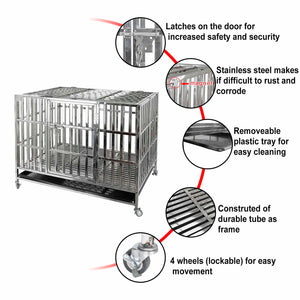 confote Heavy Duty Stainless Steel Dog Cage Kennel Crate and Playpen for Training Large Dog Indoor Outdoor with Double Doors & Locks Design Included Lockable Wheels Removable Tray No Screw