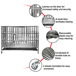 confote Heavy Duty Stainless Steel Dog Cage Kennel Crate and Playpen for Training Large Dog Indoor Outdoor with Double Doors & Locks Design Included Lockable Wheels Removable Tray No Screw