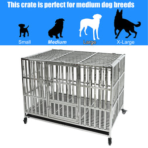 Confote 1 pcs 48" Stackable Heavy Duty Dog Kennel Pet Stainless Steel Crate Cage for Large Dogs with Tray in-Door Foldable & Portable for Animal Out-Door Travel