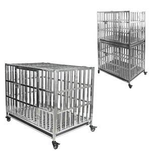 Confote 1 pcs 37" Stackable Heavy Duty Dog Kennel Pet Stainless Steel Crate Cage for Small Dogs with Tray