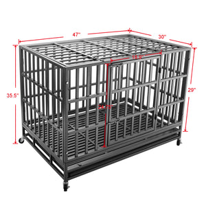 confote 47Inch Heavy Duty Dog Kennel Strong Metal Dog Cage Pet Crate for Medium and Large Dogs with Four Lockable wheels, Removeable Tray