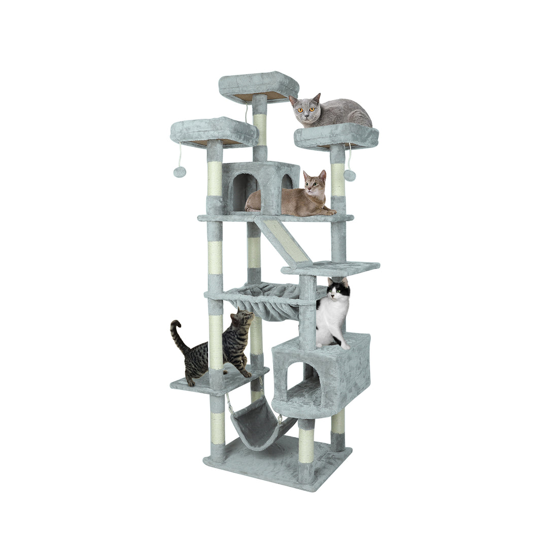 Confote 73 inches XXL Cat Tree Multi-Level Cat Tower Cat Furniture for Large Cats with Scratching Posts,Padded Plush Perch, Cozy Basket and Hammock