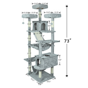 Confote 73 inches XXL Cat Tree Multi-Level Cat Tower Cat Furniture for Large Cats with Scratching Posts,Padded Plush Perch, Cozy Basket and Hammock