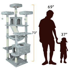 Confote 73 inches XXL Cat Tree Multi-Level Cat Tower Cat Furniture for Large Cats with Scratching Posts,Padded Plush Perch, Cozy Basket and Hammock