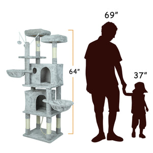 Confote 64" Cat Tree Cat Tower Cat Condo Cat Furniture with Scratching Posts,Cozy Basket and Plush Perches,Activity Center for Medium and Large Cats