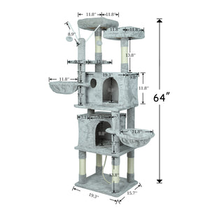Confote 64" Cat Tree Cat Tower Cat Condo Cat Furniture with Scratching Posts,Cozy Basket and Plush Perches,Activity Center for Medium and Large Cats
