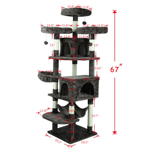 Confote Large Cat Tree 67 Inch Multi-Level Cat Tower with Padded Top Perch,Hammock,Basket,Scratching Posts for Indoor Cat Play House Kitty Activity Center