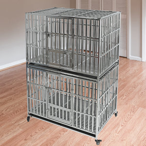 Confote 1 pcs 48" Stackable Heavy Duty Dog Kennel Pet Stainless Steel Crate Cage for Large Dogs with Tray in-Door Foldable & Portable for Animal Out-Door Travel