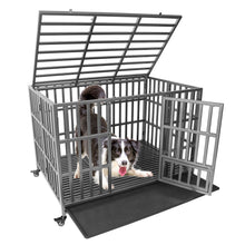 Load image into Gallery viewer, Confote 37&quot;/47&quot; Heavy Duty Dog Kennel Strong Metal Dog Cage Pet Crate for Small/Medium/Large Dogs with Four Lockable Wheels, Removeable Tray(Stretching Install)