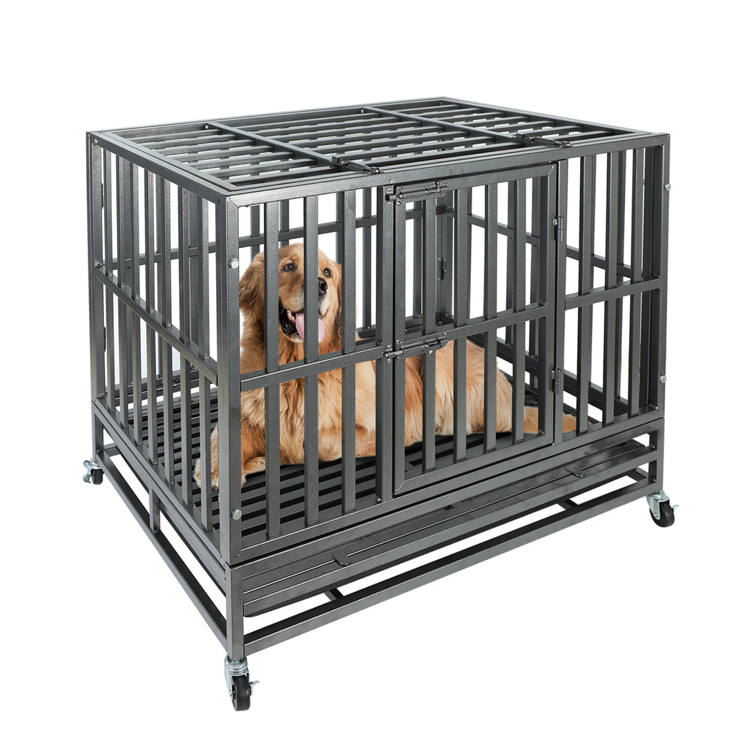 Confote 38Inch Heavy Duty Dog Cage Strong Metal Kennel and Crate for Medium and Large Dogs, Pet Playpen with Four Lockable Wheels