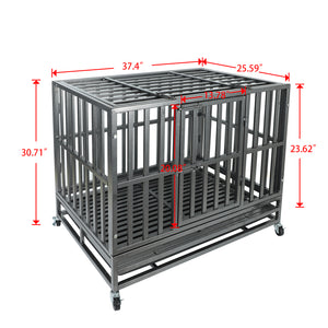 Confote 38Inch Heavy Duty Dog Cage Strong Metal Kennel and Crate for Medium and Large Dogs, Pet Playpen with Four Lockable Wheels