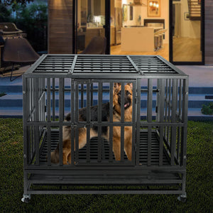 Confote 38Inch Heavy Duty Dog Cage Strong Metal Kennel and Crate for Medium and Large Dogs, Pet Playpen with Four Lockable Wheels