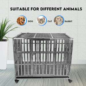 Confote 1 pcs 42" Stackable Heavy Duty Dog Kennel Pet Stainless Steel Crate Cage for Medium Dogs with Tray in-Door Foldable & Portable for Animal Out-Door Travel