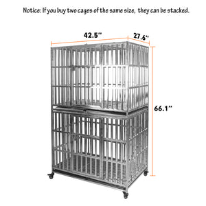 Confote 1 pcs 42" Stackable Heavy Duty Dog Kennel Pet Stainless Steel Crate Cage for Medium Dogs with Tray in-Door Foldable & Portable for Animal Out-Door Travel