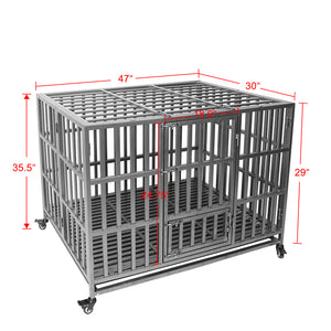 Confote 37"/47" Heavy Duty Dog Kennel Strong Metal Dog Cage Pet Crate for Small/Medium/Large Dogs with Four Lockable Wheels, Removeable Tray(Stretching Install)