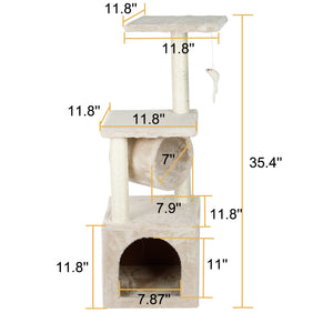 Confote 35.4-in Cat Activity Tree Climb Tower Play House Condo Furniture for Small and Medium Cat, Beige White