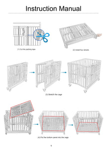 Confote 37"/47" Heavy Duty Dog Kennel Strong Metal Dog Cage Pet Crate for Small/Medium/Large Dogs with Four Lockable Wheels, Removeable Tray(Stretching Install)