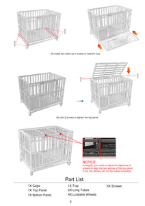 Confote 37"/47" Heavy Duty Dog Kennel Strong Metal Dog Cage Pet Crate for Small/Medium/Large Dogs with Four Lockable Wheels, Removeable Tray(Stretching Install)